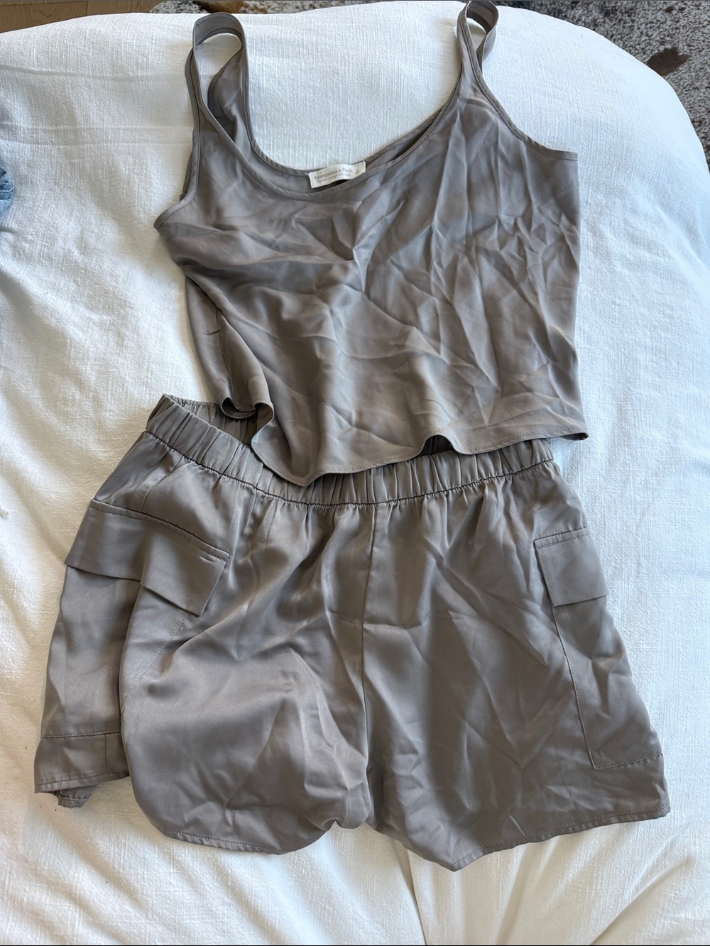 Abercrombie & Fitch Taupe Cargo Satin Shorts